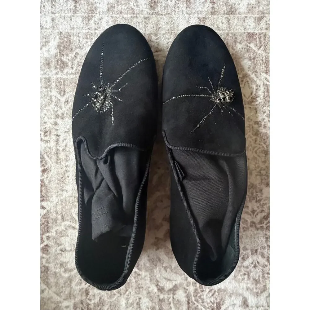 $1,295 NEW Giuseppe Zanotti Black Velvet Crystal Spider Smoking Loafers 7(40)